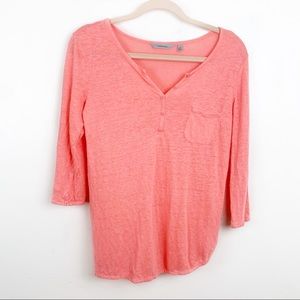 Athleta V-Neck Half Button Down 3/4 Sleeve Top